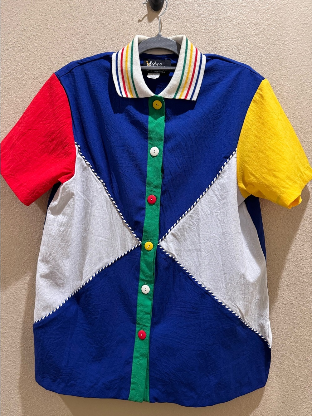 Vintage 80s Silver Threads Colorblock Windbreaker Shirt USA Small